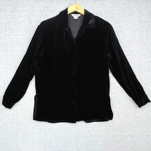 Allison Taylor‎ Black Velvet Silk Blend Button Up Shirt Blouse Top Sz S Goth